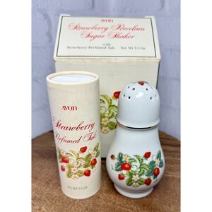 NEW Avon Strawberry Porcelain Sugar Shaker Strawberry Perfumed Scented Talc NOS